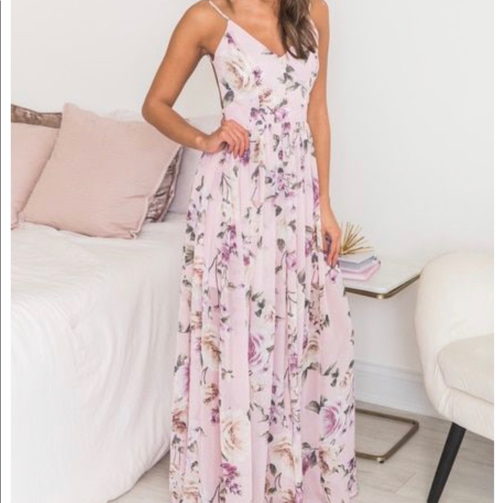 Pink Lily Blush Floral Open Back Maxi Dress